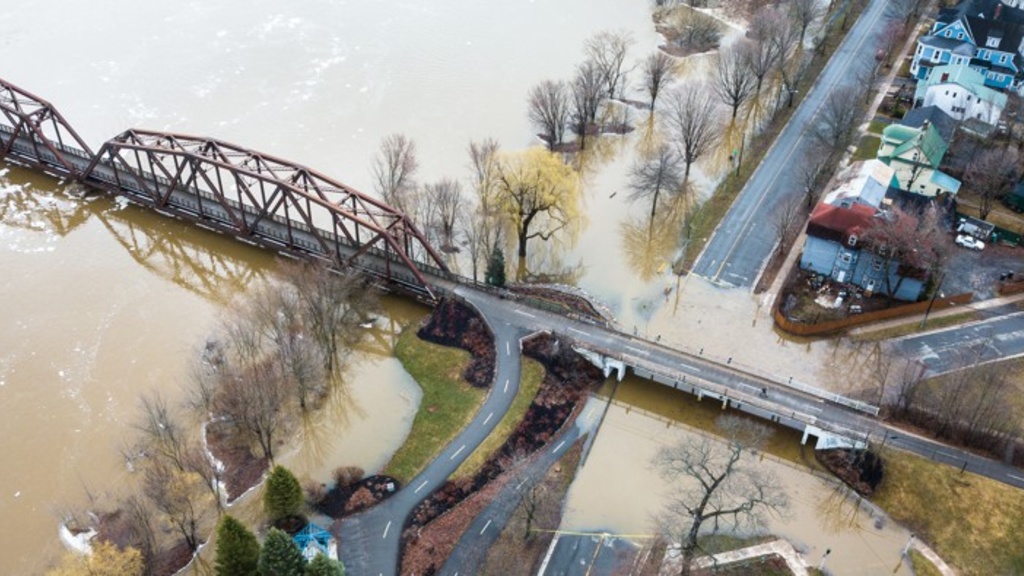 Aerial photo of river flooding
