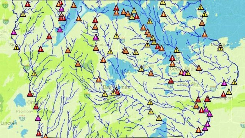 Screenshot of IFIS map showing flood alerts