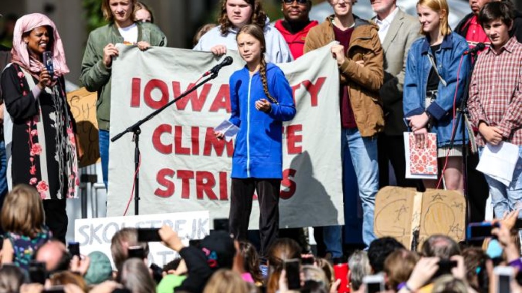 Greta Thunberg speaks at the Iowa City Climate Strike