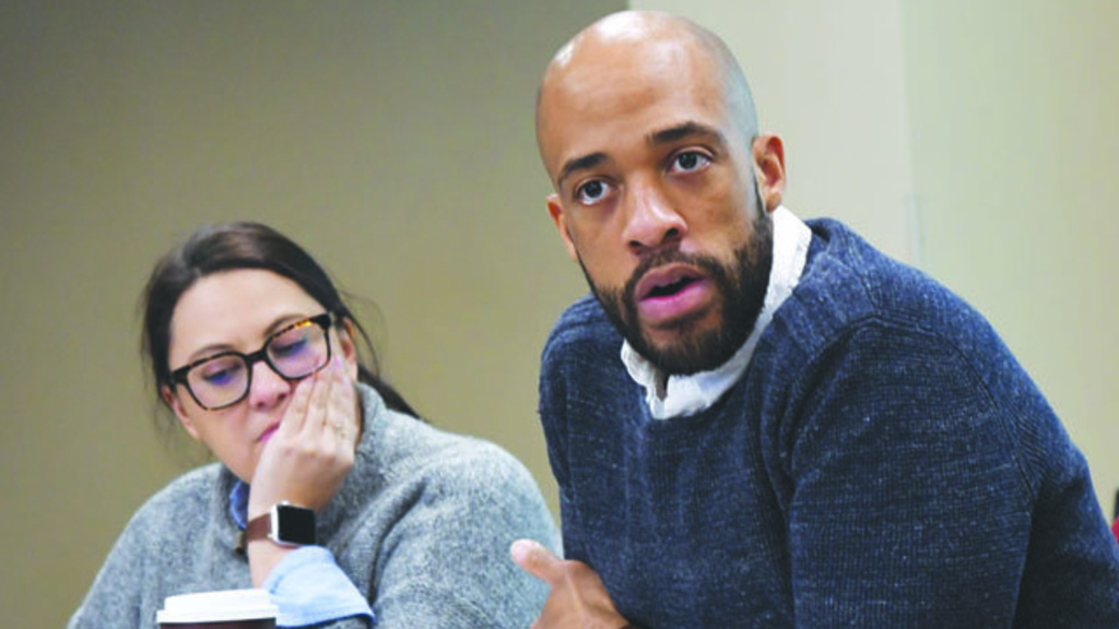 Mandela Barnes and Wenona Wolf at a meeting of the Monroe County Climate Change Task Force