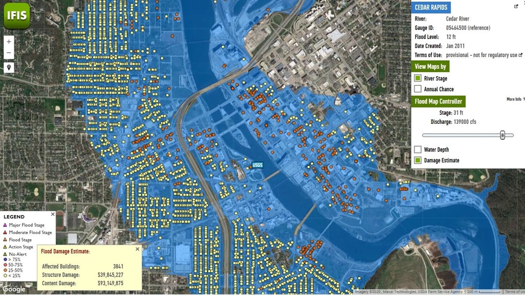 flood inundation maps for Cedar Rapids, Iowa